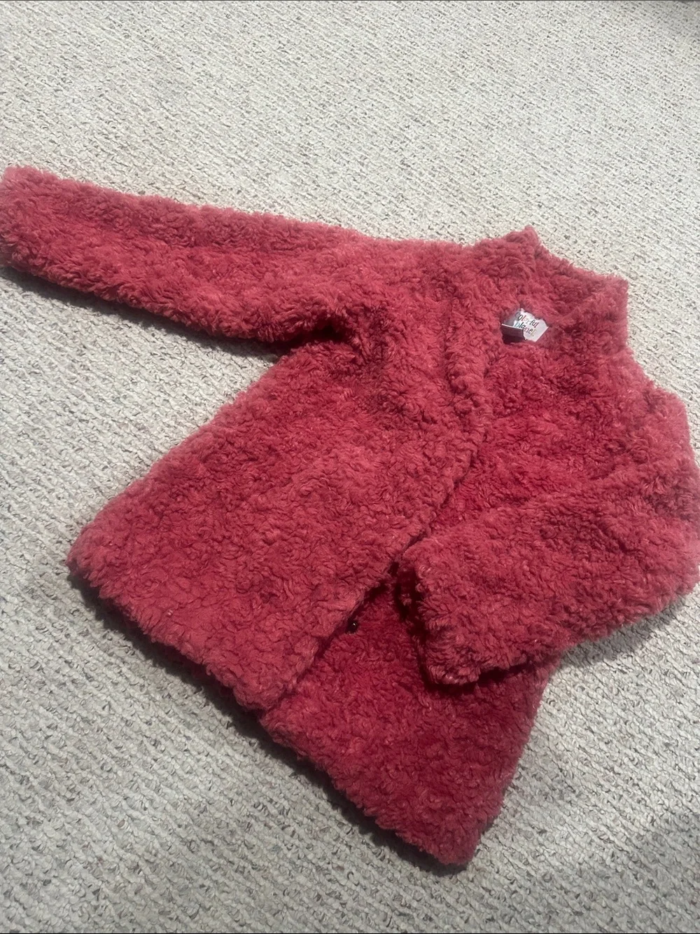 Kids Plush Red Faux-Sherpa Coat